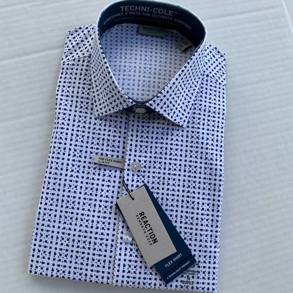 Kenneth Cole Print Slim Fit Dress Shirt 16x32-33 - Picture 3 of 9